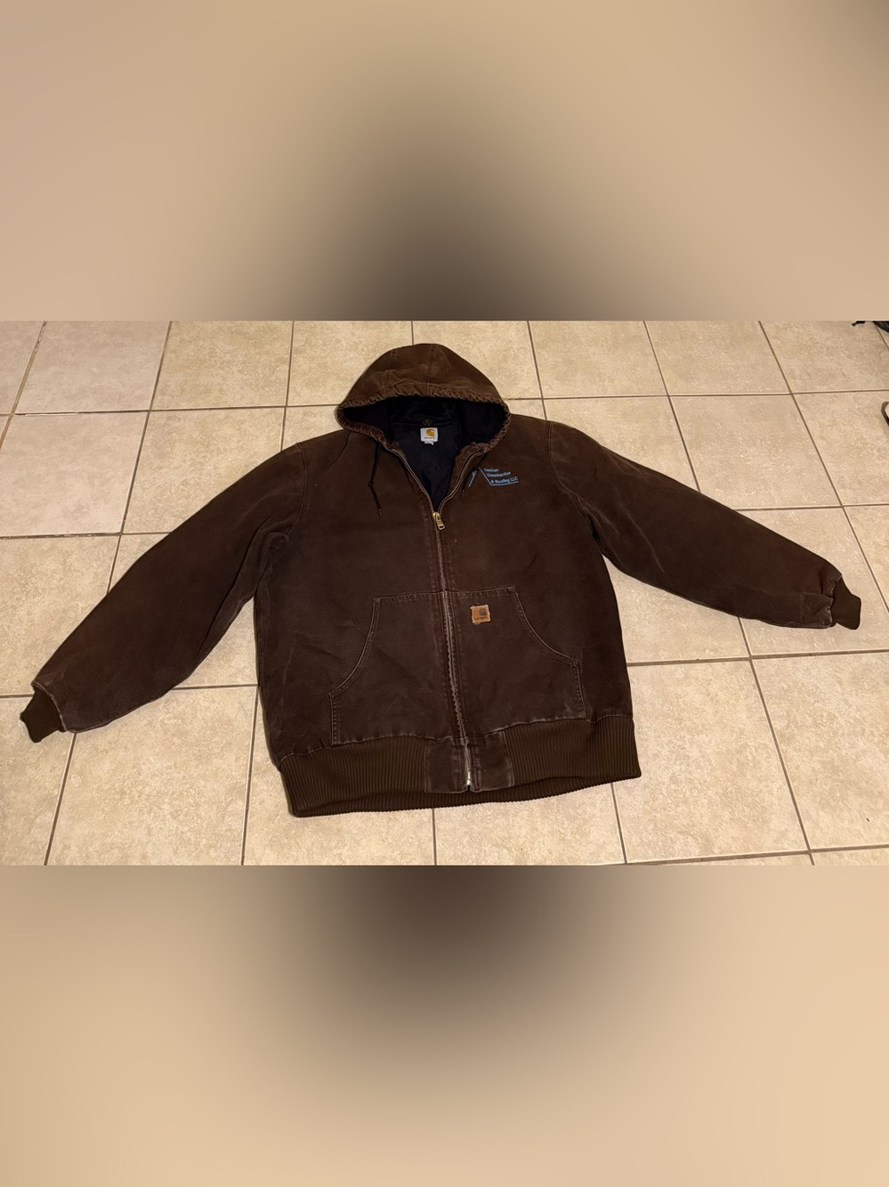 Carhartt J130 Sandstone jacket Men XL tall Dark Brown Canvas Hooded Coat Vintage